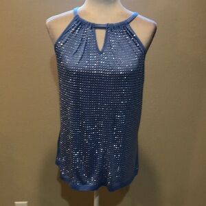 NWT Inc International Concepts Blue Top Shiny Grommets Front Halter Top—M